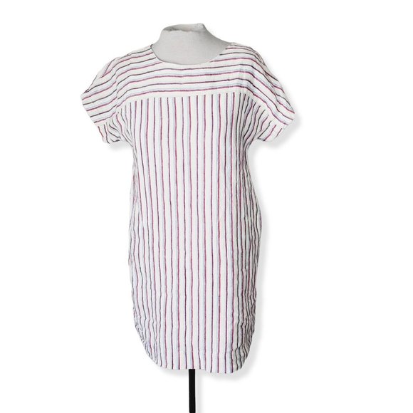 ANTHRO MO:VINT Linen Cream Striped Boho Lagenlook Shift Beach Dress - Picture 2 of 14